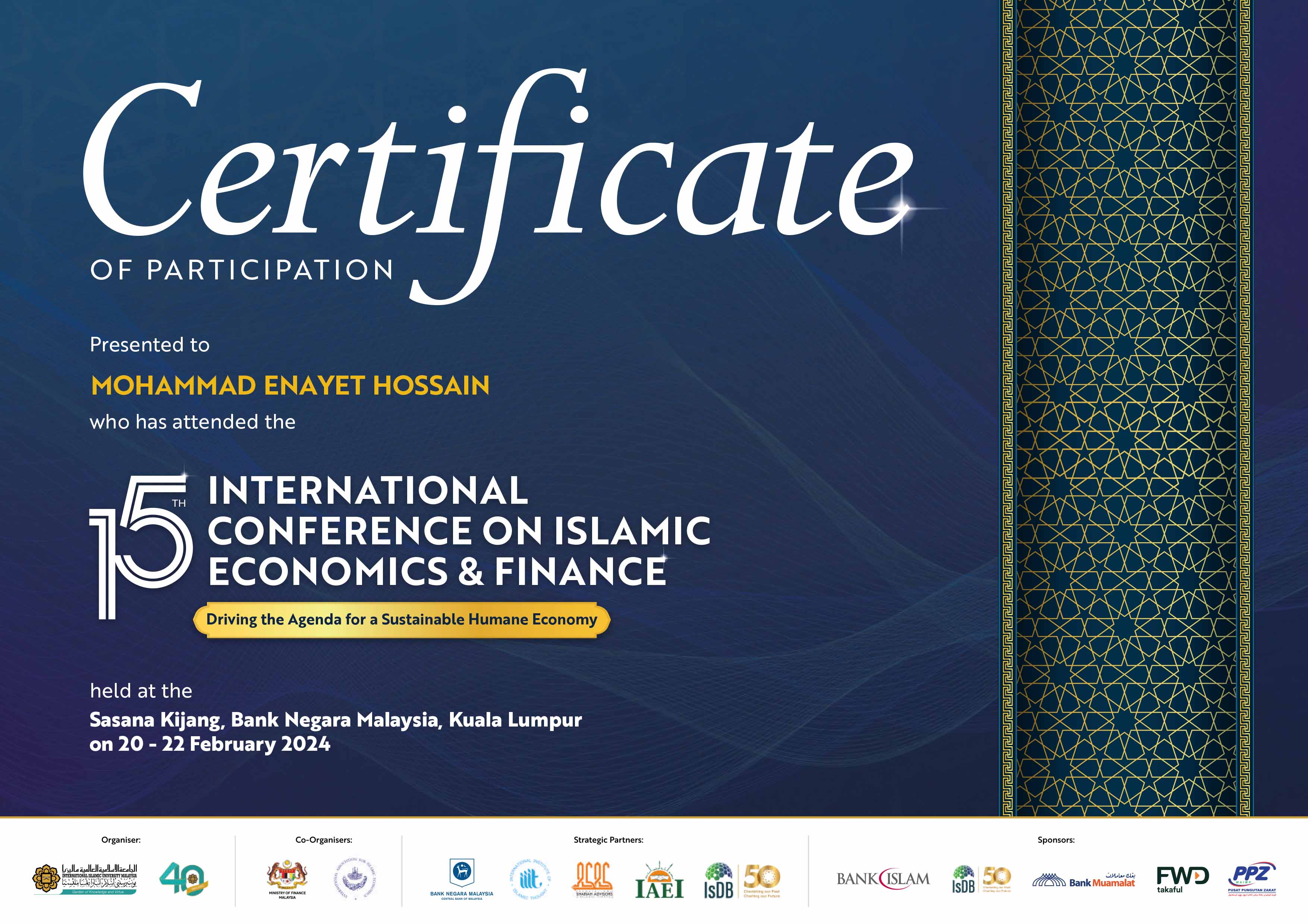 15th International conference on Islamic Economics & Finance